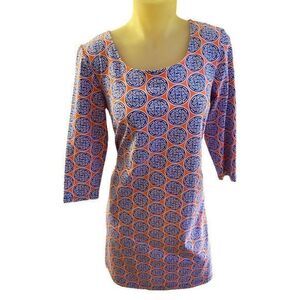 Katherine Way UPF 50 shift dress - S orange ,navy , white nylon spandex